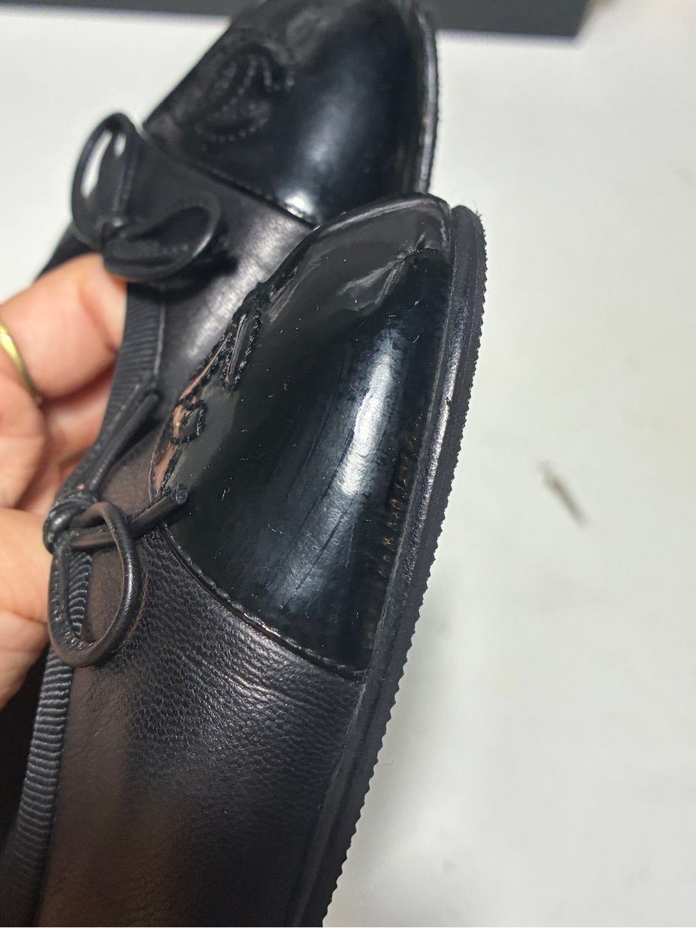 CHANEL Black Ballet Flats with Patent Cap-Toe - Picture 13 of 14